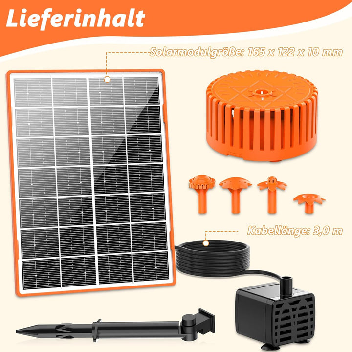 AISITIN Solar Springbrunnen für Aussen, 4,5W Solar Fontäne Pumpe mit Verschiedene Sprüh Effekten,Ora