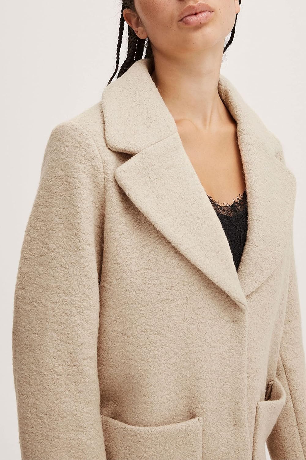 ICHI IHSTIPA JA Damen Wintermantel Wollmantel Winterjacke Kurzmantel mit Druckknöpfen und Reverskrag