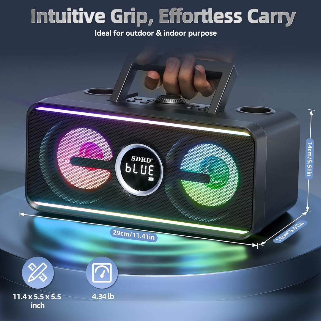 SDRD SD-216 Karaoke-Maschine – 2 kabellose Mikrofone, 80W kraftvoller Sound, Bluetooth & LED-Lichter