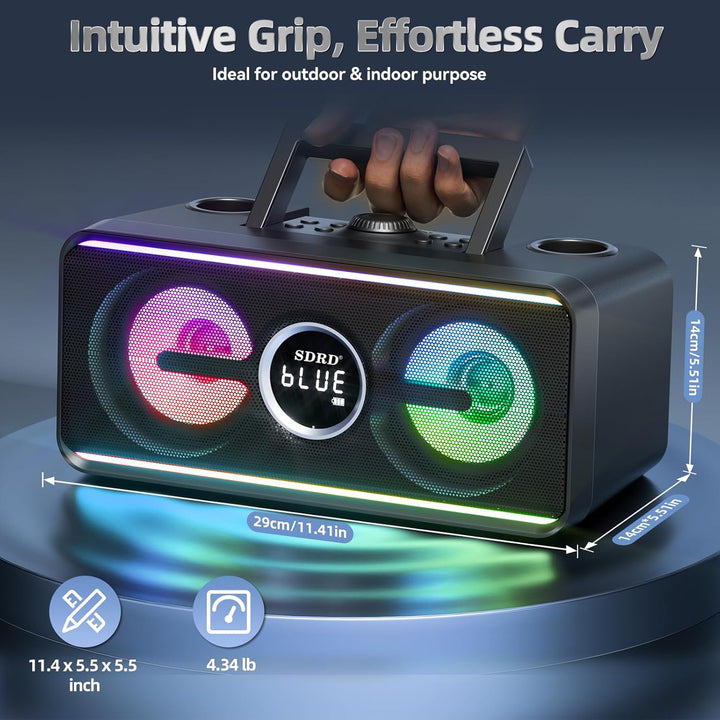 SDRD SD-216 Karaoke-Maschine – 2 kabellose Mikrofone, 80W kraftvoller Sound, Bluetooth & LED-Lichter