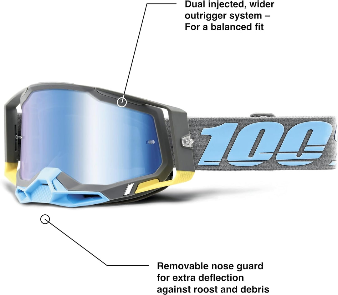 Fahrradbrille, 100% RACECRAFT 2, Grau/Blau, verspiegelte Gläser, Blau