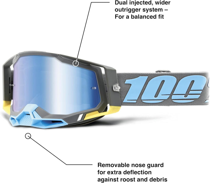 Fahrradbrille, 100% RACECRAFT 2, Grau/Blau, verspiegelte Gläser, Blau