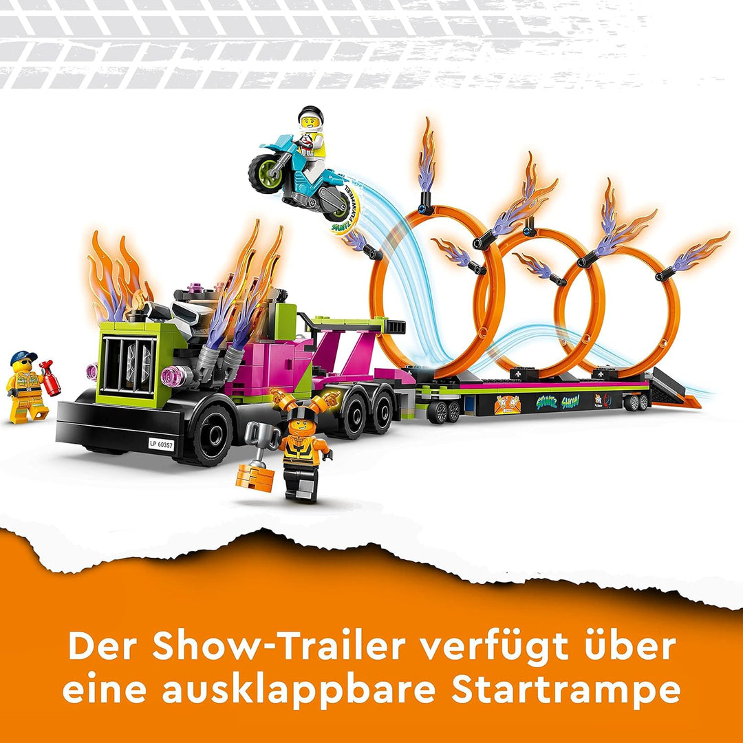 LEGO 60357 City Stuntz Stunttruck mit Feuerreifen-Challenge, mit schwungradbetriebenem Motorradspiel