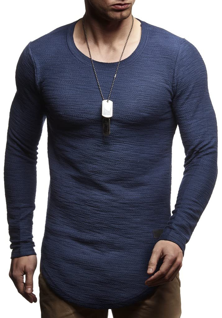 Leif Nelson Herren Pullover Rundhals-Ausschnitt Schwarzer Männer Longsleeve dünner Pulli Sweatshirt