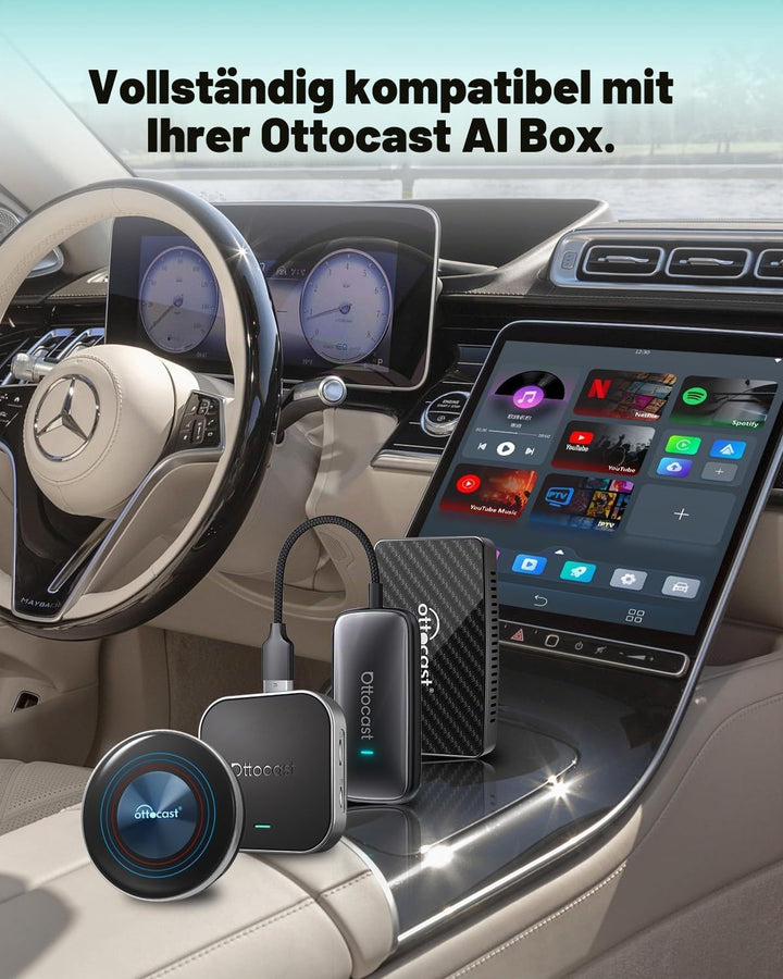 (2026 Neu) OTTOCAST P3 Pro CarPlay AI Box mit Fernbedienung, 3-in-1 Wireless CarPlay & Android Auto