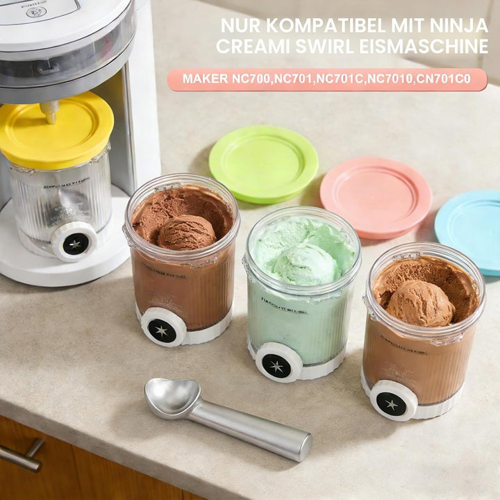 4er-Ninja Creami Swirl - Pack Behälter für Ninja Creami Swirl Pints und Deckel, Eisbehälter Ko