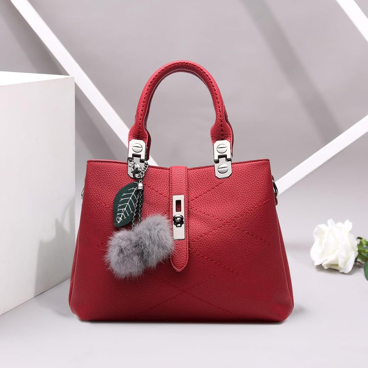 NICOLE & DORIS 2024 Neue Frauen Tasche Damen Leder Handtasche Mode Umhängetasche Mit Pompon abnehmba