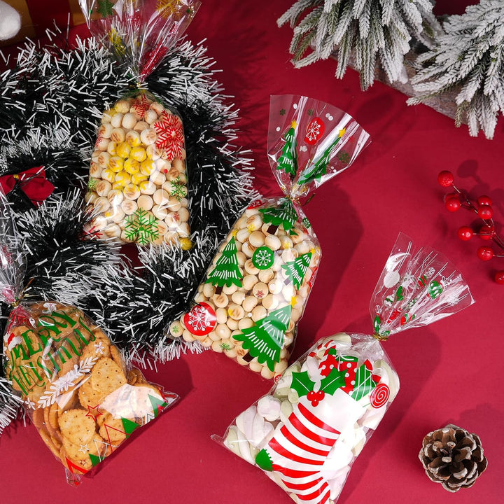 120 Stück Weihnachts-Cellophantüten, Plätzchentüten Weihnachten, Kekstüten, Weihnachtstüten Zum Befü