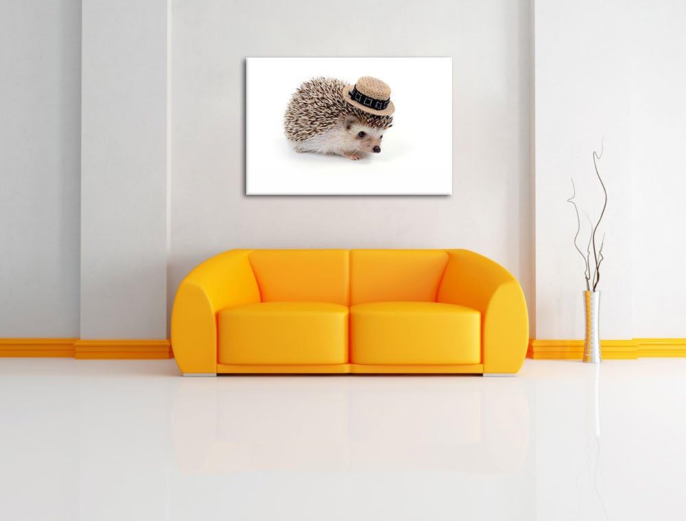 Lustiger Igel mit Hut Format: 100x70 auf Leinwand, XXL riesige Bilder fertig gerahmt mit Keilrahmen,