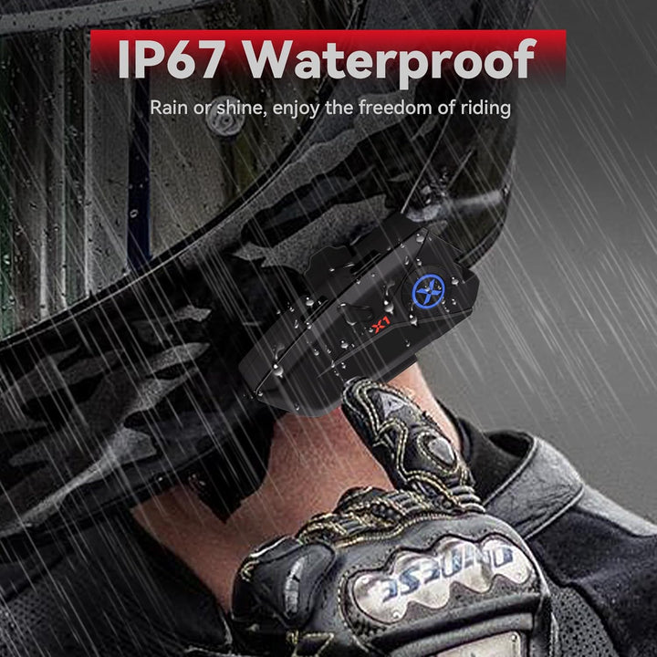 XGP X1 Motorrad Bluetooth Headset V5.3 mit Sprachassistent, 40mm Helm kopfhörer mit IP67 wasserdicht