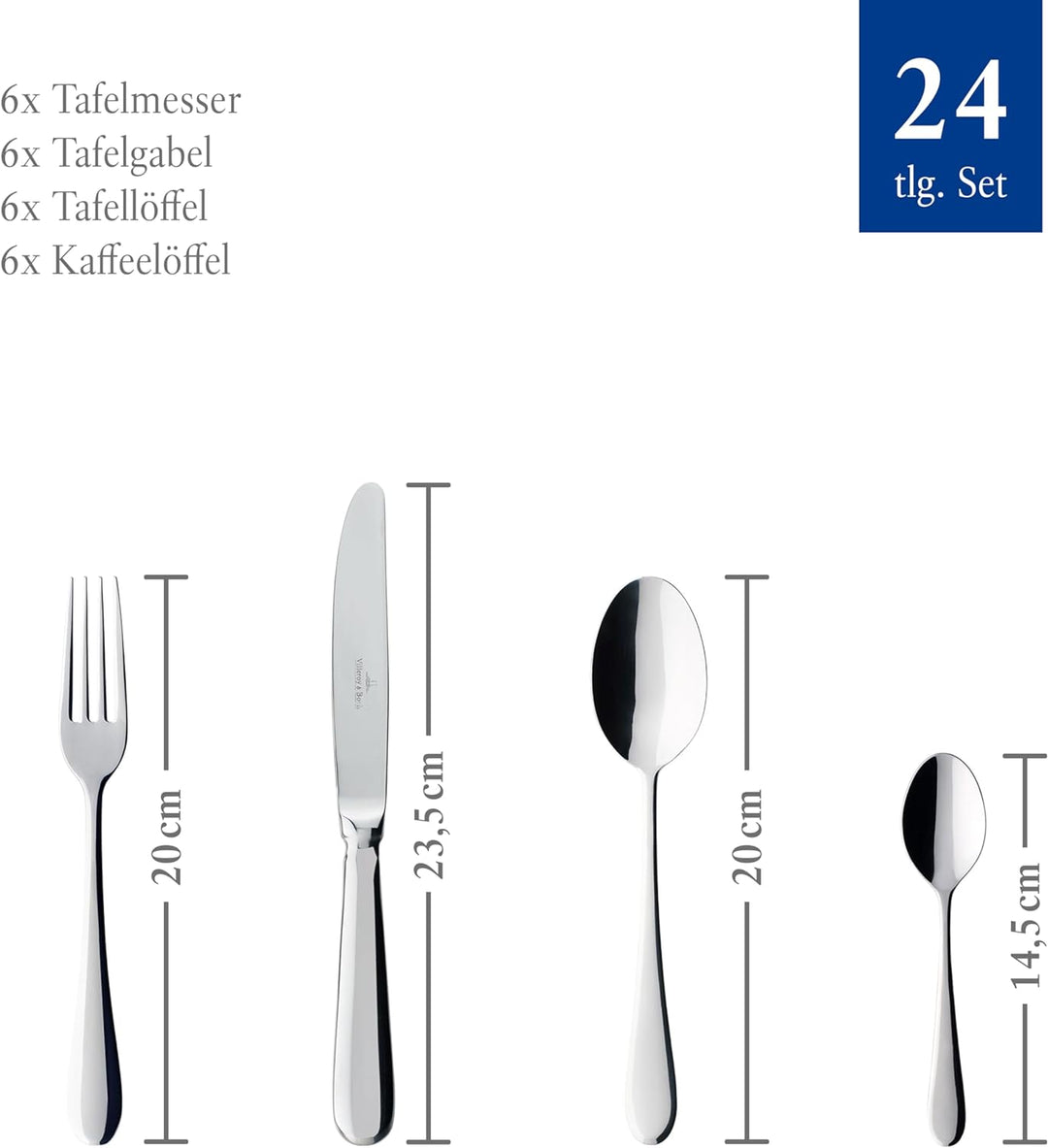 Villeroy &amp; Boch – Oscar Tafelbesteck 24 teilig, 6 Personen, spülmaschinenfest, rostfrei, Besteck Set