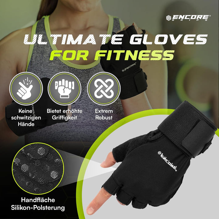 Fitness Handschuhe Herren &amp; Damen mit Handgelenkbandage, Griffpolster Funktion durch gepolsterte Han