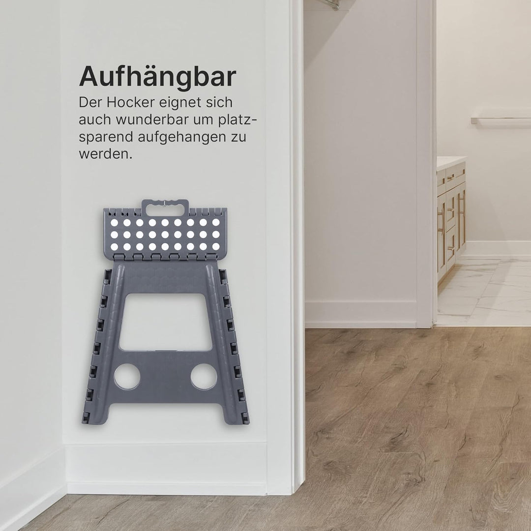 Klapphocker aus Kunststoff - belastbar bis 90kg - (Grösse: 39x32x39cm) - Faltbarer Badhocker mit Tra