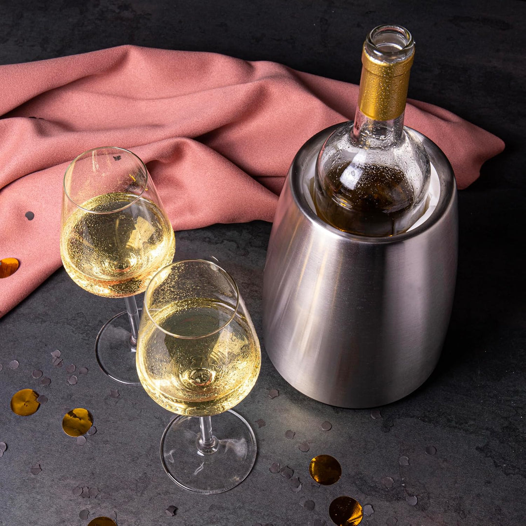 Vacu Vin Weinkühler Elegant - Edelstahl Flaschenkühler mit Kühlakku für Standardweinflaschen - Isoli
