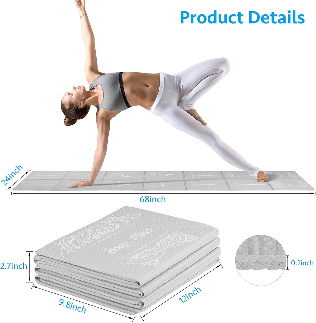Faltbare Yogamatte für Frauen, rutschfeste Übungsmatte für Home Gym, Reise Yoga Set mit Stretch Stra