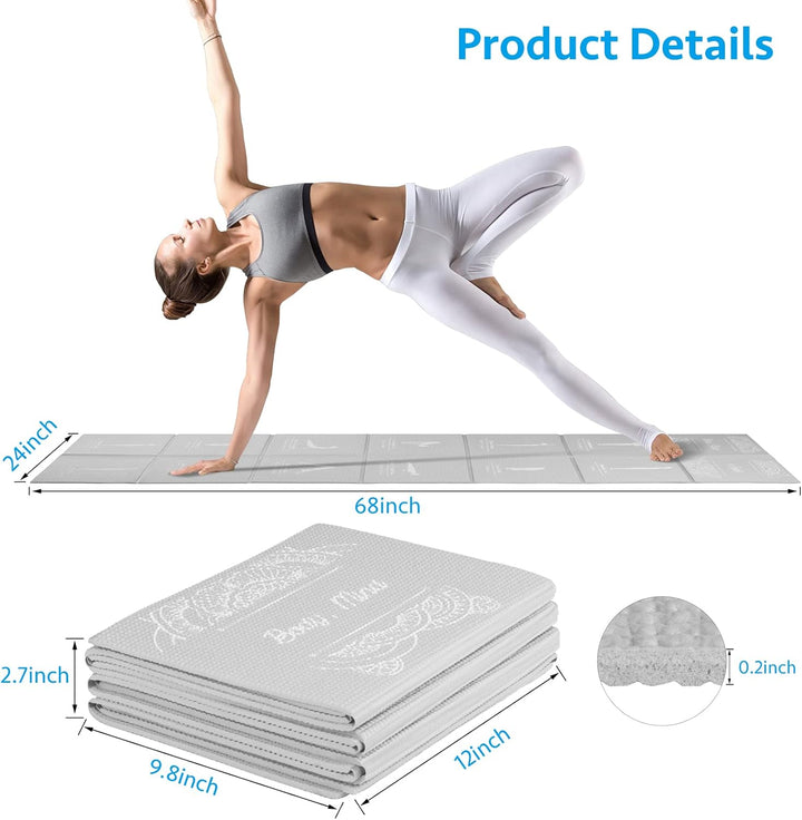Faltbare Yogamatte für Frauen, rutschfeste Übungsmatte für Home Gym, Reise Yoga Set mit Stretch Stra