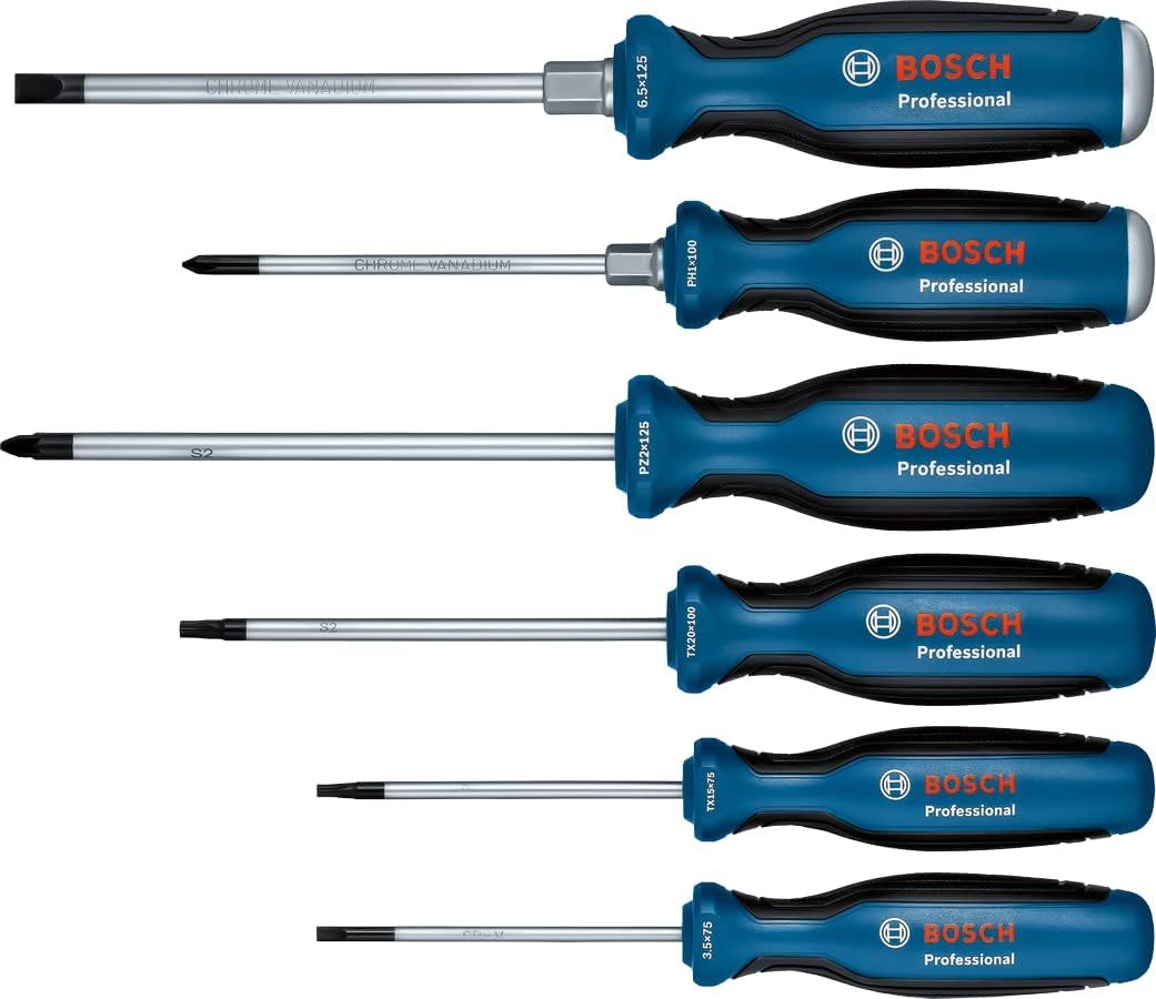 Bosch Professional Schraubendreher-Set, 6-teilig (inkl. Phillips, Schlitz, Torx und Pozidriv, in Kar