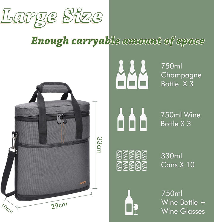 Kato Tirrinia Kühltasche Klein- Flaschenträger für Wein & Bier, gepolsterte weinkühltasche mit isoli