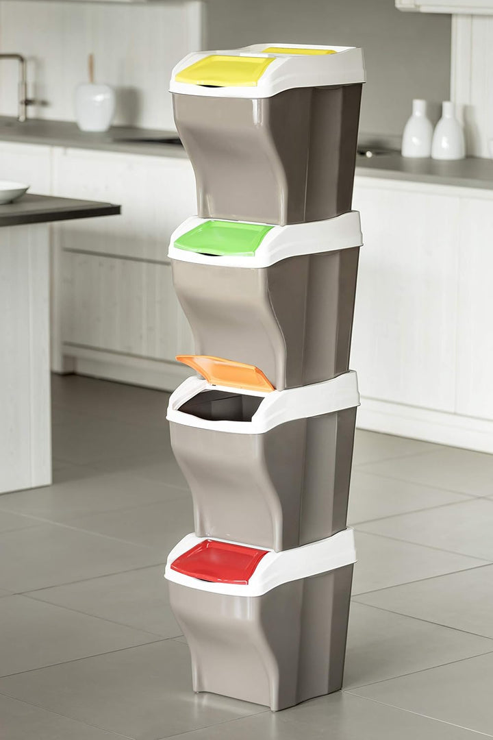 Bama Poker Plus Müllset - 4 verschiedene Teile - Modular und Praktisch - 27 Liter - Acryl - Mehrfarb