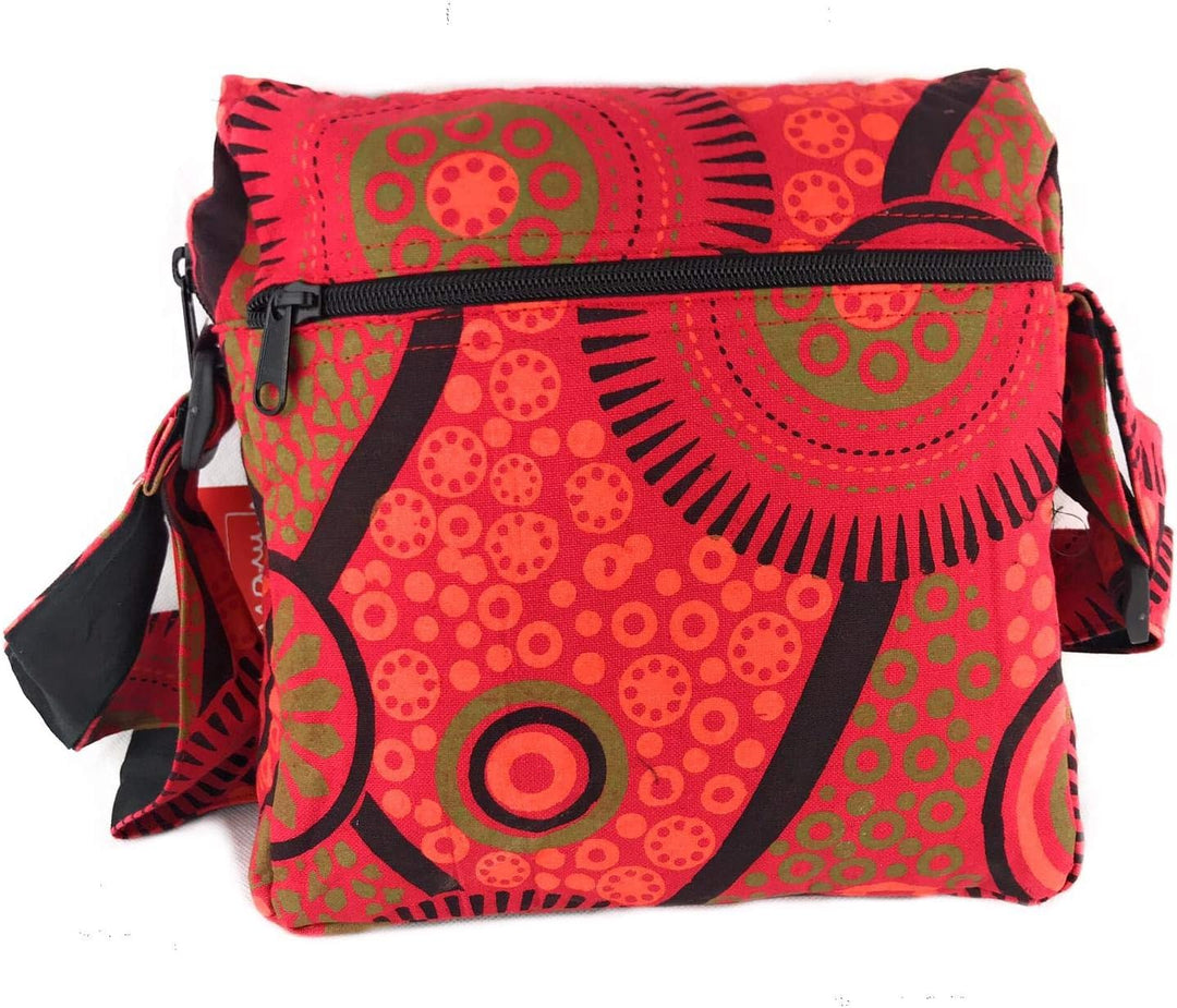 Damen Baumwolle Umhängetasche Indische Ethno Stil Boho Maliprint Tasche Baumwolle satche l mit Klapp