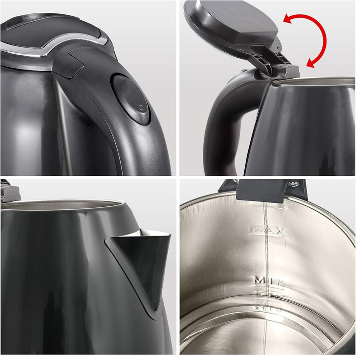 Edelstahl-Wasserkocher XD14 elektrisch – 1,2 Liter, 1.500 W – mit Abschaltautomatik (Schwarz), Schwa