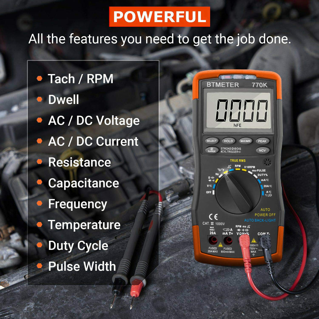 BTMETER BT-770K Kfz-AC/DC-Dwell-Multimeter mit induktivem Drehzahlaufnehmer und AC/DC-Stromzangenada