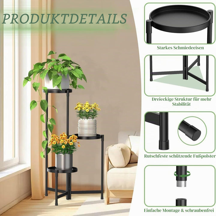Blumenständer Metall mit 3 Ebenen, Pflanzenständer Metall mit 10 Zoll breiter Tablett, Platzsparende