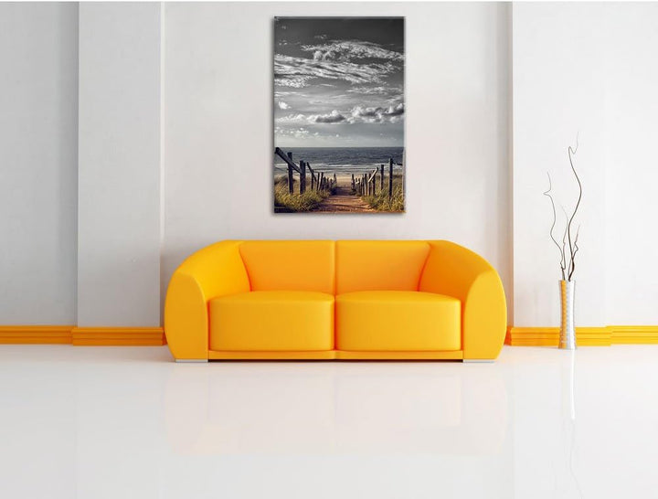 Pixxprint Weg zum Strand am Meer B&W Detail, Format: 100x70 auf Leinwand, 100x70