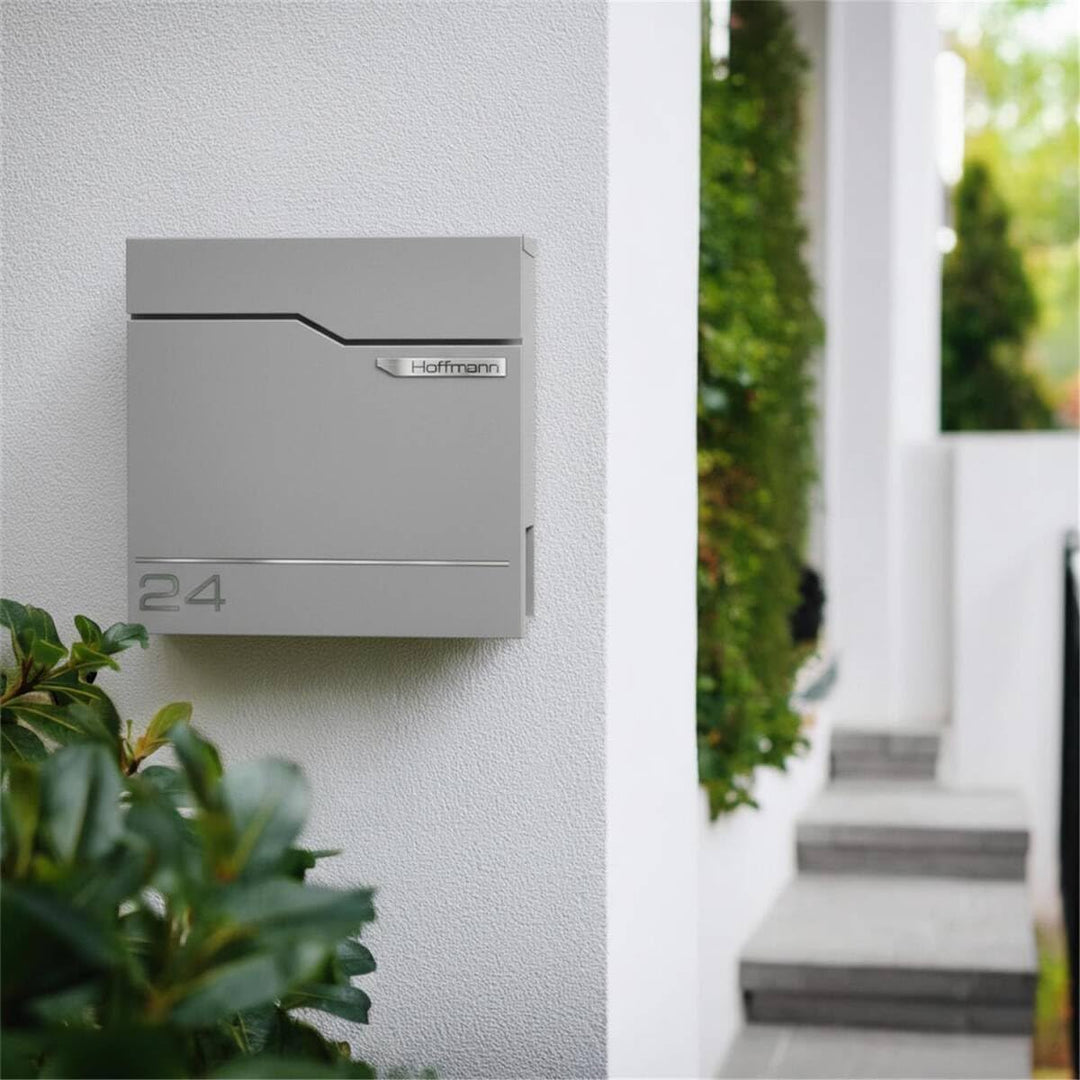 Metzler Exklusiver Briefkasten in Graualuminium RAL 9007 Hoffmann - Wandbriefkasten in Grau mit V2A