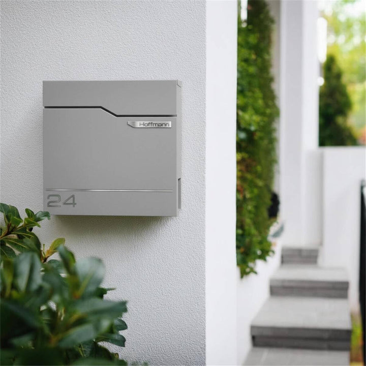 Metzler Exklusiver Briefkasten in Graualuminium RAL 9007 Hoffmann - Wandbriefkasten in Grau mit V2A