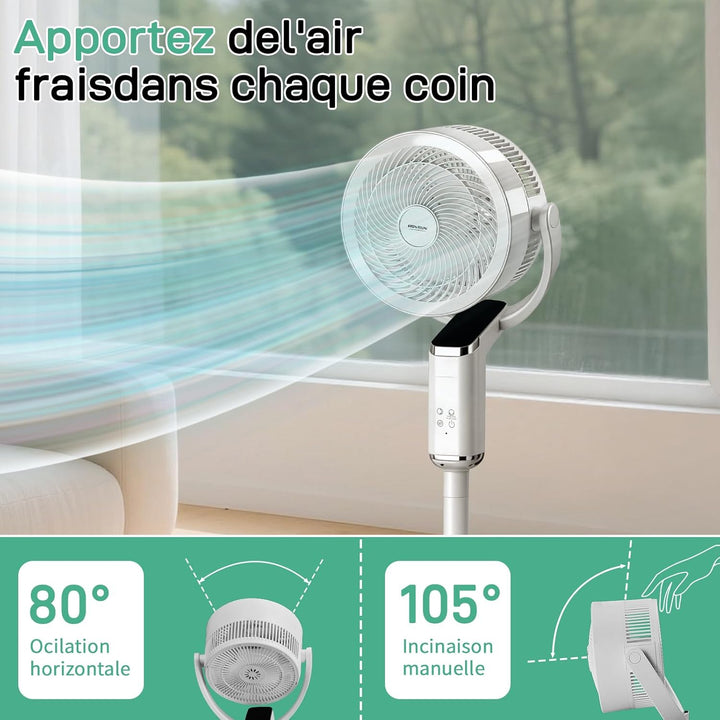 LEADZM Standventilator, leise, leistungsstark, omnidirektionale Oszillation 90 ° + 120 °, Höhe 62 –