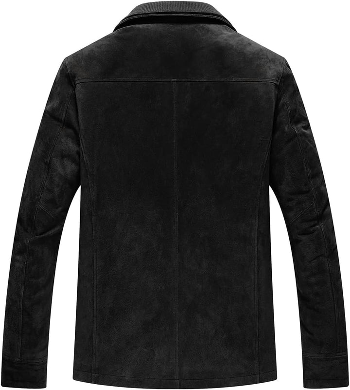 FLAVOR Herren Lederjacke Wildleder Jacke Baumwolle Gefüttert Mit Abnehmbares Kragen Freizeitjacke XL