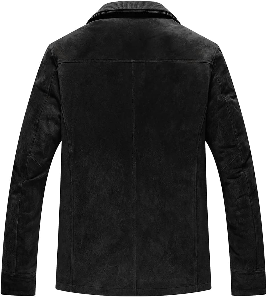 FLAVOR Herren Lederjacke Wildleder Jacke Baumwolle Gefüttert Mit Abnehmbares Kragen Freizeitjacke M