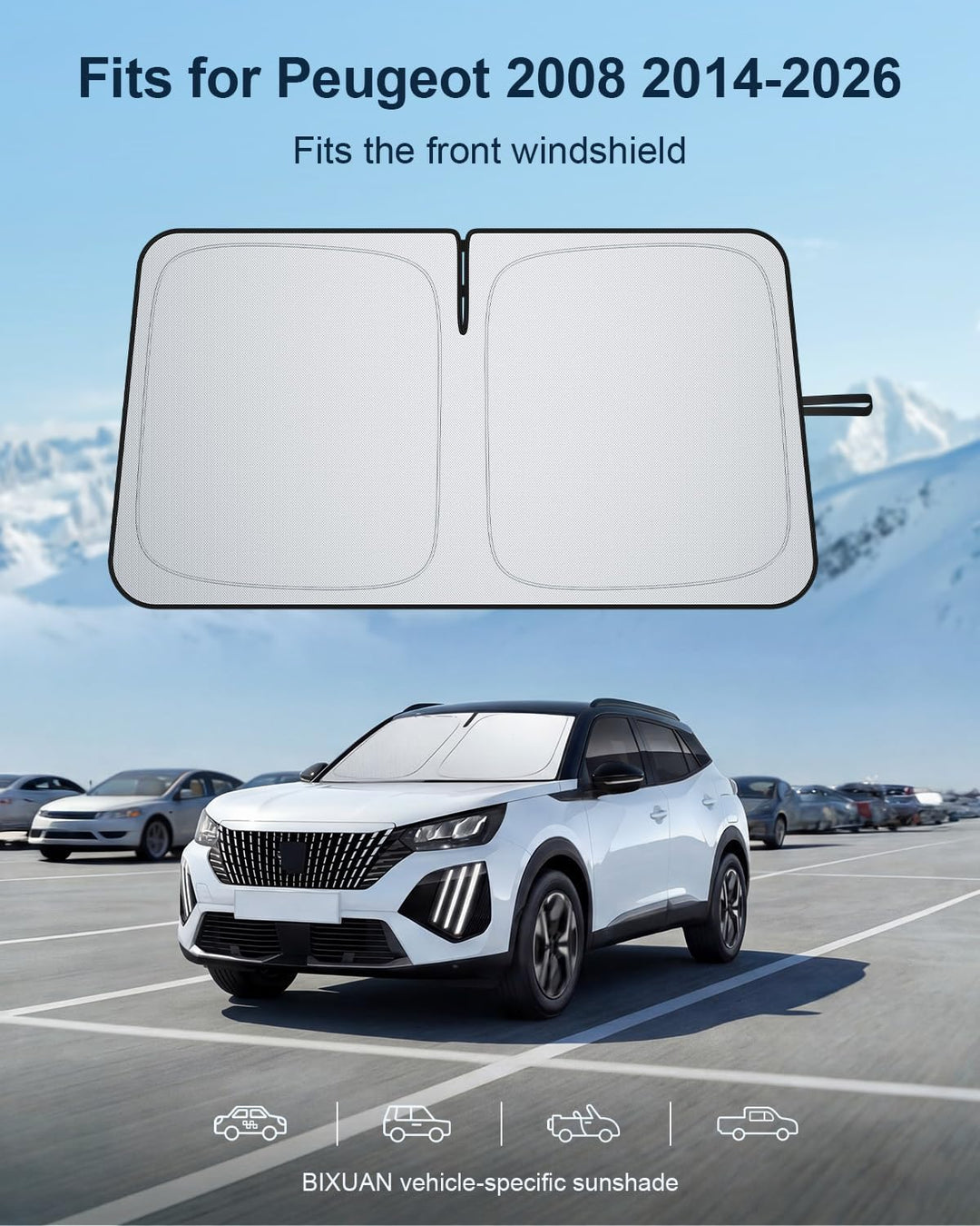BIXUAN Frontscheiben-Sonnenschutz kompatibel mit Peugeot 2008 2014-2019 Auto Sonnenschutz Abdeckung