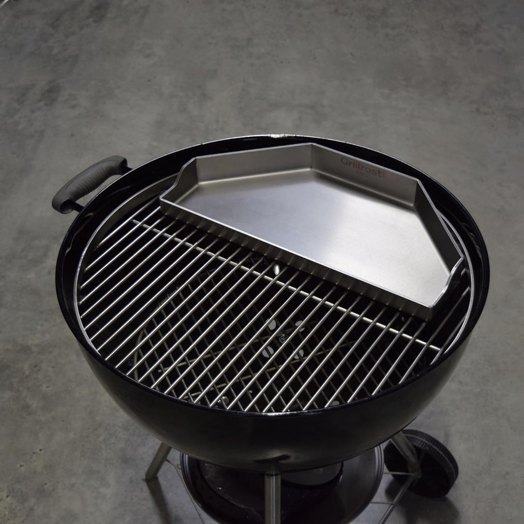Grillrost.com Das Original Halbrunde Plancha für Kugelgrills – 4 mm Edelstahl - dicht geschweisst