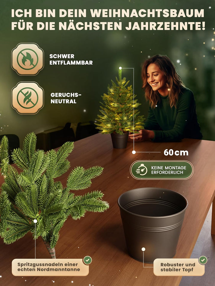 ArtiTree - Künstlicher Weihnachtsbaum 60cm im Topf - Christmas Tree für Innen und Aussen, Kunstlich