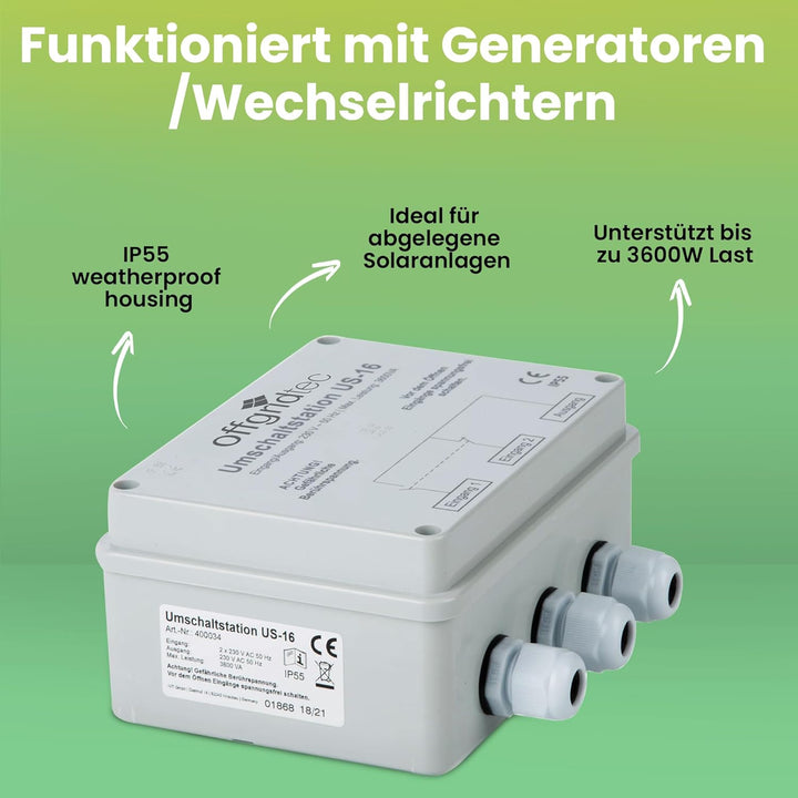 Offgridtec® Umschaltstation für Netzvorrangschaltung USV Betrieb US-16 230V 16A 3600W Single, Single
