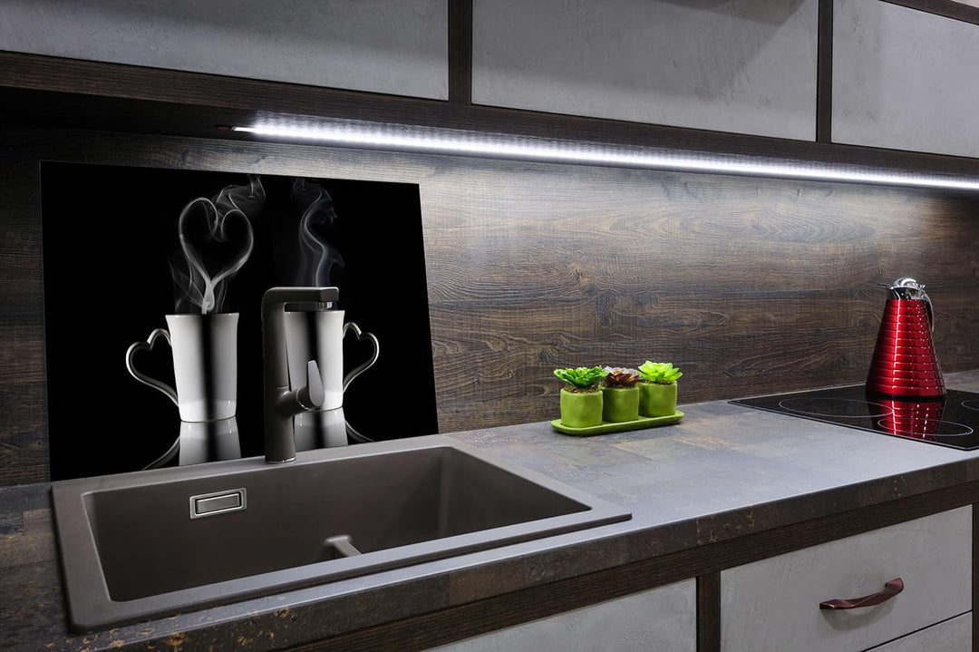 SmartDecoration Herdabdeckplatte Ceranfeldabdeckung aus Glas 90x52 cm Einteilig Motiv "Kaffee" Schwa