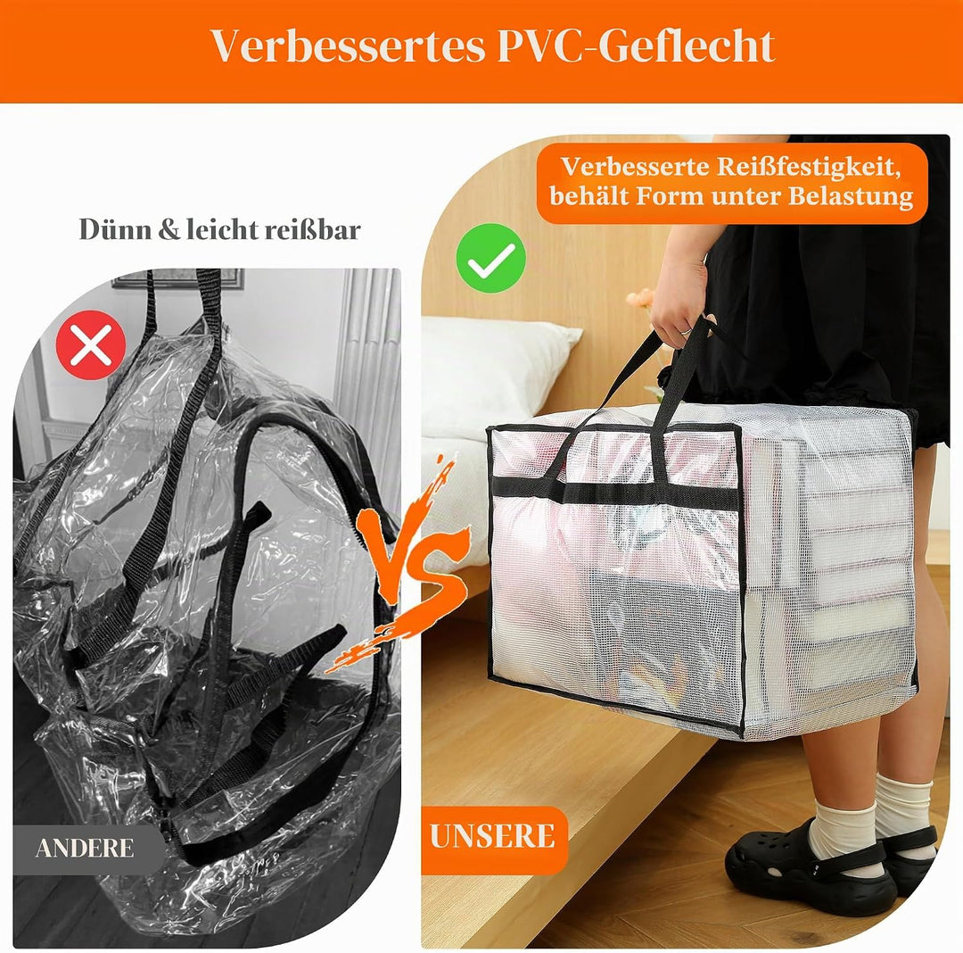 Vieshful 7 Stück 60L Faltbare Aufbewahrungstasche gross aus Transparentem PVC mit Reissverschluss &amp;