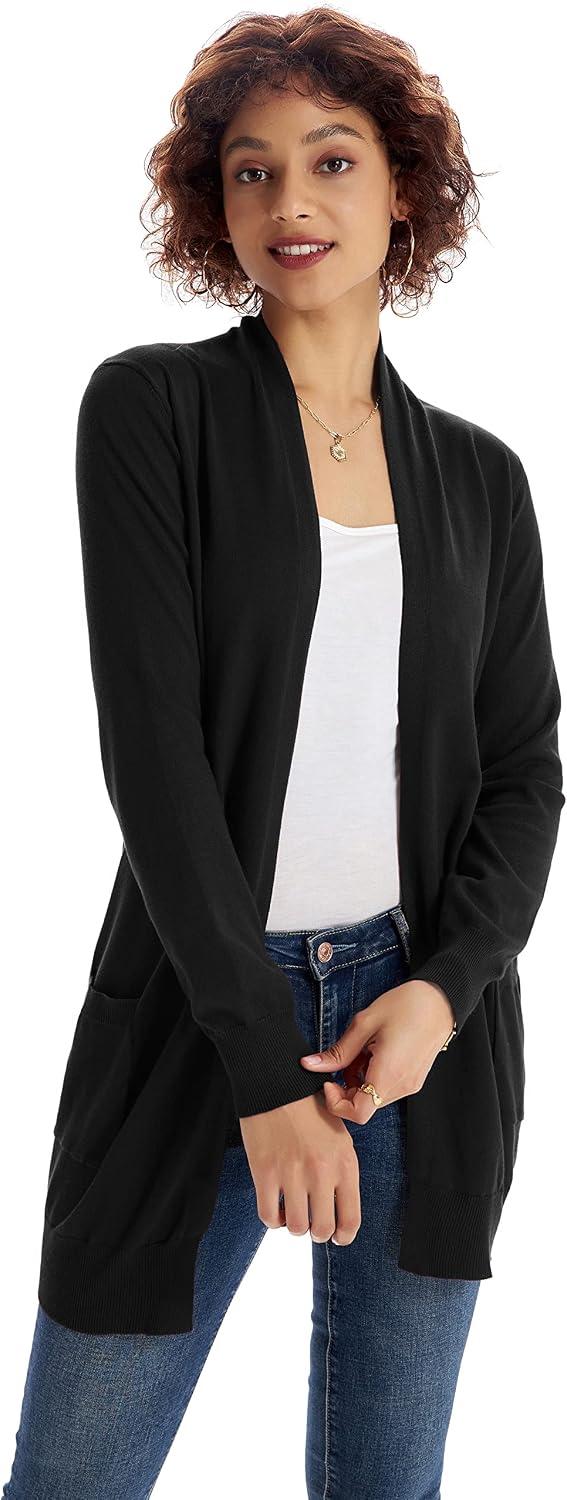 GRACE KARIN Damen Langarm Offene Strickjacke Lang Strickmantel Cardigan | Langarm, lang, Offene, mit