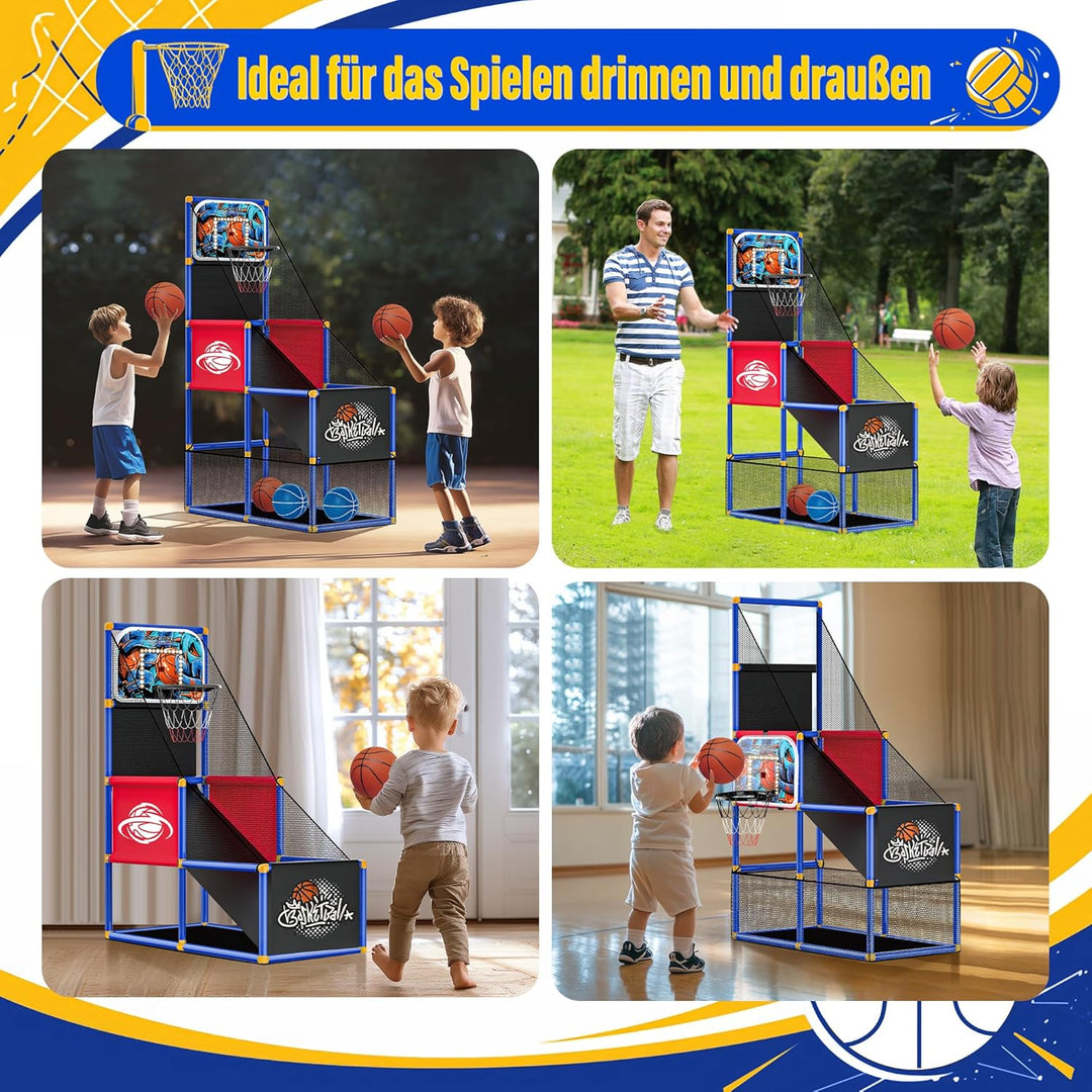 SKERITO Basketball Spielset, Basketballspiel-Set mit 4 Bällen und Reifen für Kinder von 3 4 5 6 7 8