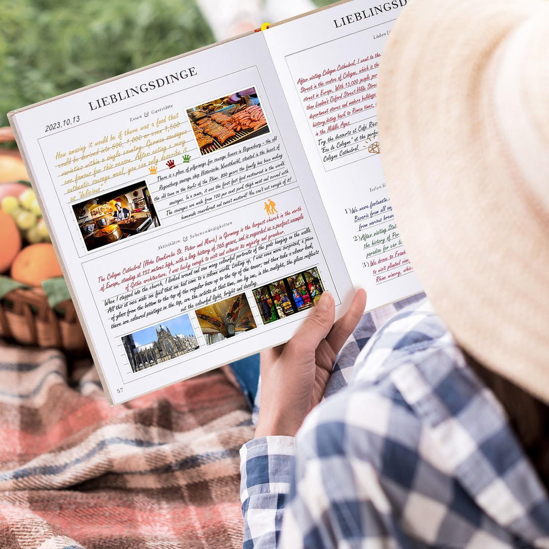 Lanpn Reisetagebuch Notizbuch für Frauen und Männer, Leinen Reisetagebuch zum Ausfüllen Fotobuch Rei