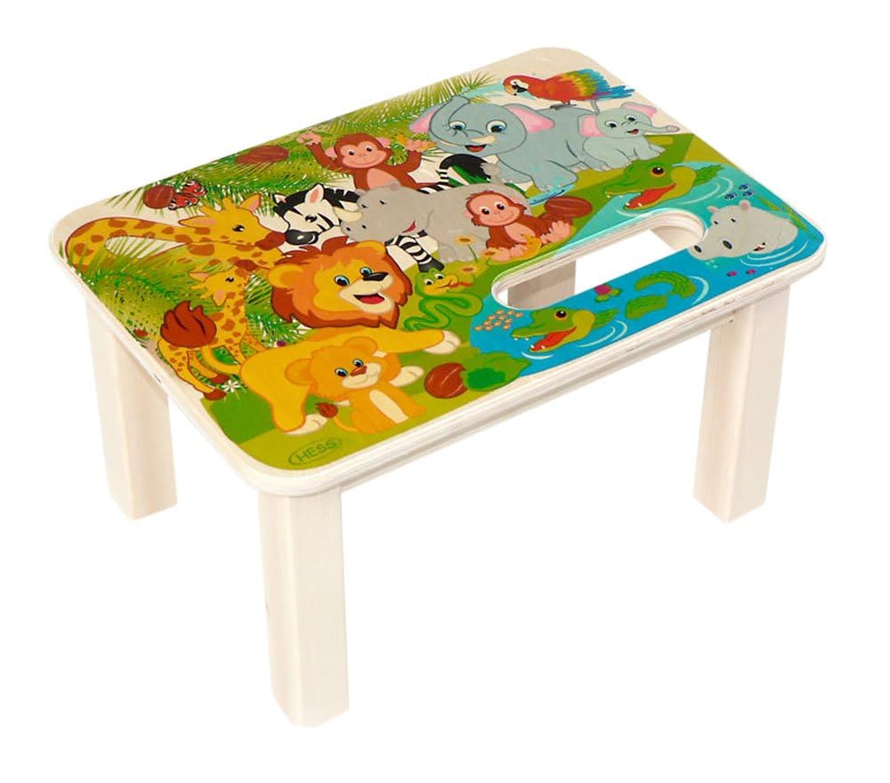 Hess Holzspielzeug 30285 - Fussbankaus Holz für Kinder, Serie Dschungeltiere, handgefertigt, ca. 33