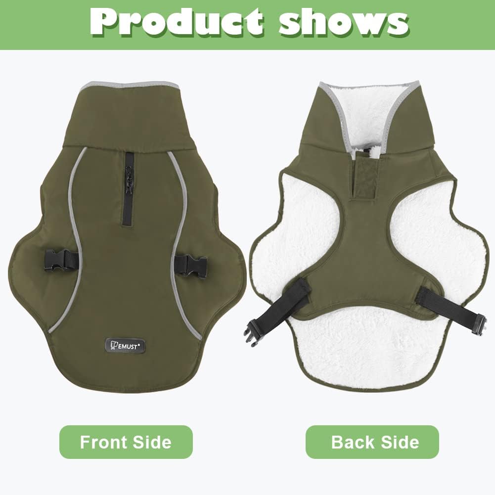 EMUST Kälteschutzmantel für Hunde, mit Fleecefutter, für kleine/mittlere Grössen, wasserabweisende,