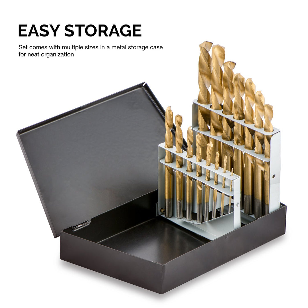 Neiko 10037 eine Linke Hand Bohrer Set, 15 Stück | M2 HSS mit Titan-Nitrid Beschichtung | SAE (1/40,