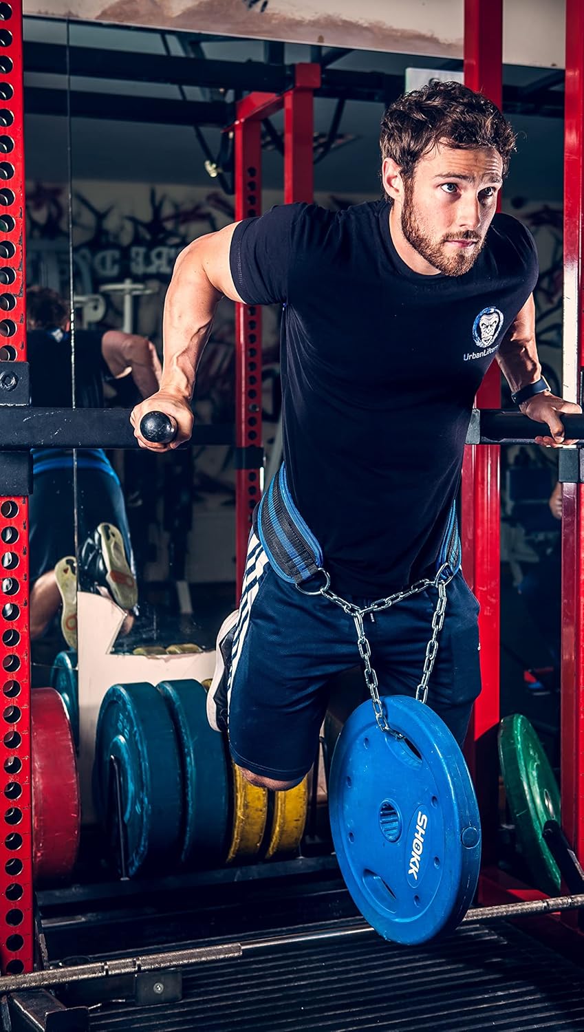 Dip Gürtel von Urban Lifters. Dip-Gürtel mit 80cm langer, robuster Stahlkette. Extra dicke 15cm Rück