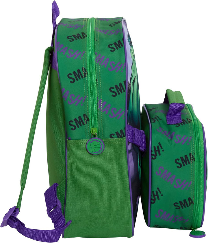 The Hulk Rucksack mit Lunchtasche für Kinder, Marvel Schultasche, 2-teilig, passendes isoliertes Lun