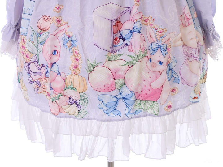 JSK-76-2 Lila Erdbeer Obst Hase Blumen Schleife Langarm Kleid Pastel Goth Lolita Cosplay Kostüm Kawa