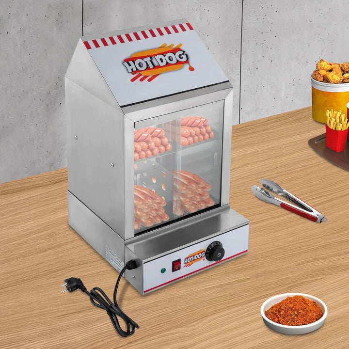 Hot Dog Dampfgarer, 40L 2-stufiger Hot Dog Hütten-Dampfgarer mit Servierzange und Ablassventil, für