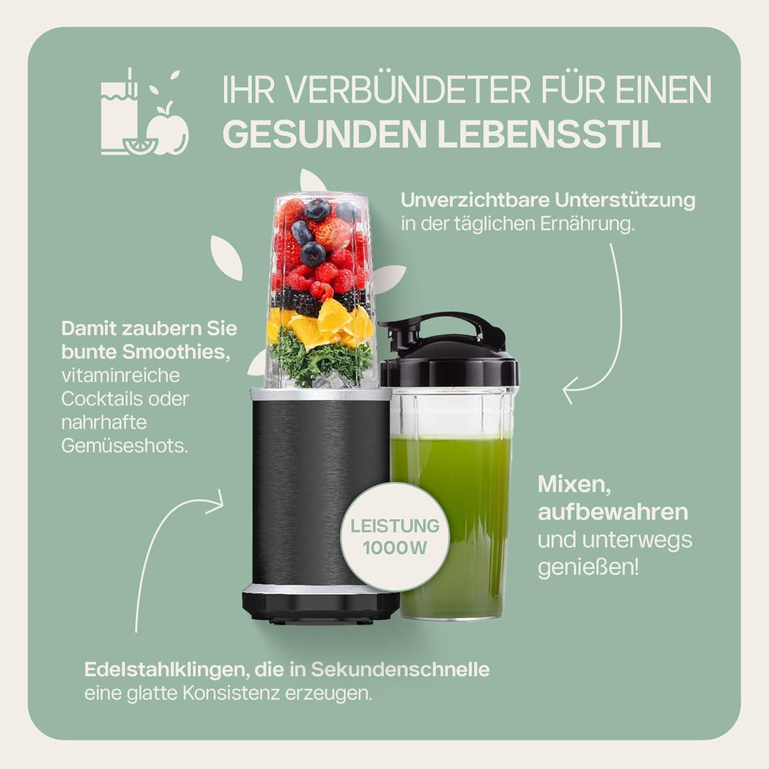 4Swiss Mixer Smoothie Maker Standmixer für Küche Tragbarer Shaker Elektrisch To Go Hochleistungsmixe